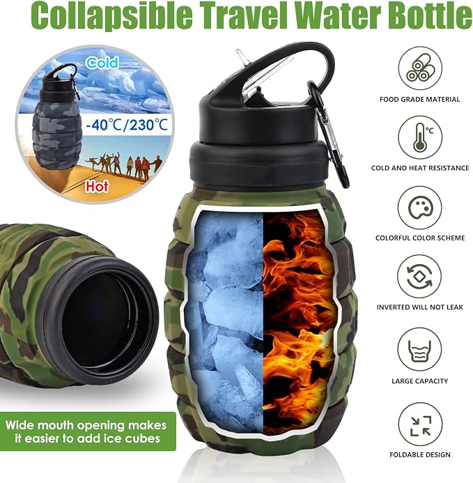 Collapsible Travel Water Bottle18oz, Reuseable Silicone Foldable Water Bottles - Image 2
