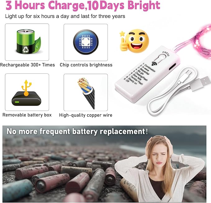 ZSJWL 6 Pack Rechargeable Fairy Lights - Image 2