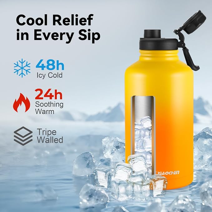 KXIAOCHEN Insulated Water Bottle, Stainless Steel Water Bottle, 2 Lids - Image 2