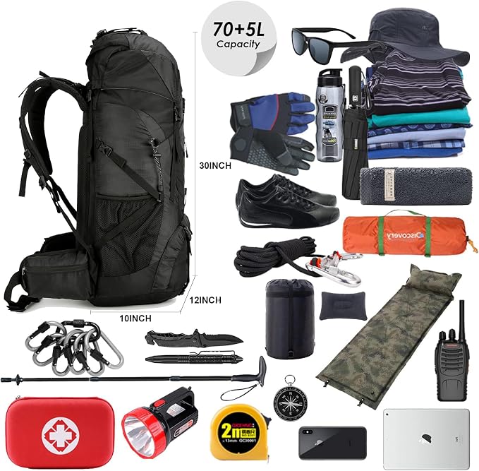75L Hiking Backpack with Rain Cover Waterproof Camping Backpack Shoes Warehouse - Image 3