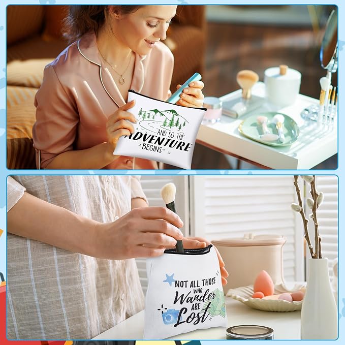 12 Pcs Travel Bag Adventure Awaits Makeup Bag Gifts World Map Cosmetic Case - Image 5