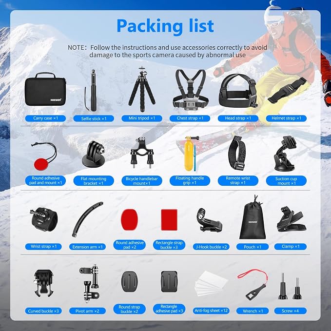 NEEWER 50 in 1 Action Camera Accessory Kit Compatible - Image 3