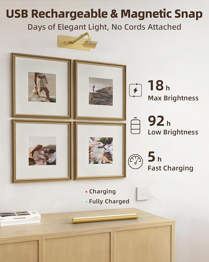 EZVALO Picture Lights for Wall, Wireless Dimmable 3 Color Temps Art Lights for - Image 4