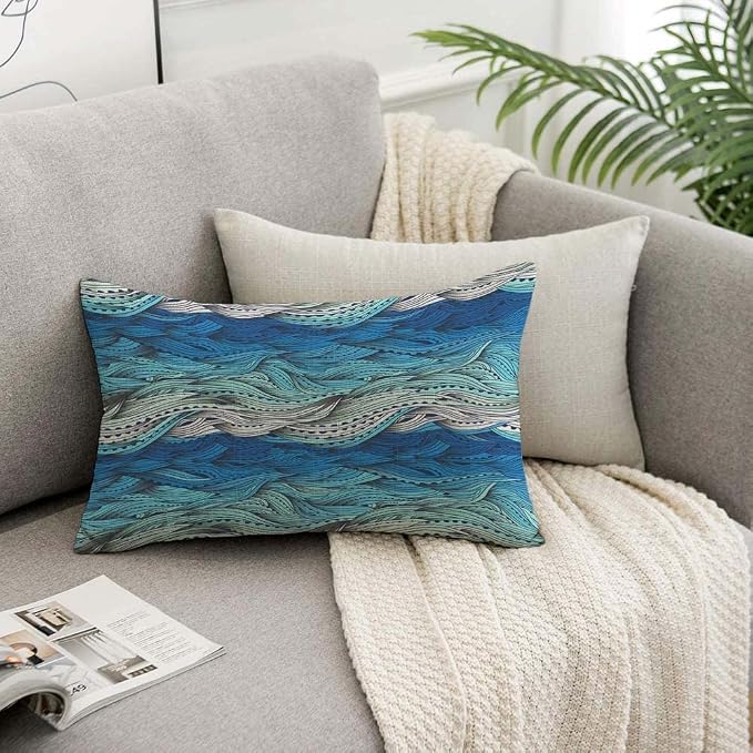 TKS MITLAN Abstract Wave Pillow Covers 12 x 20 Inch Ocean Sea Water Gradient - Image 7