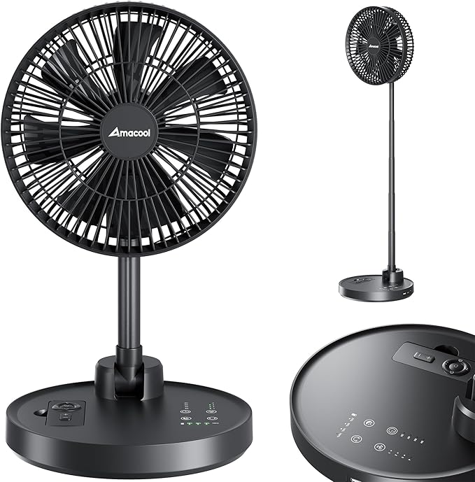 AMACOOL 10'' Foldable Oscillating Fan, 20000mAh Battery Operated by AMACOOL