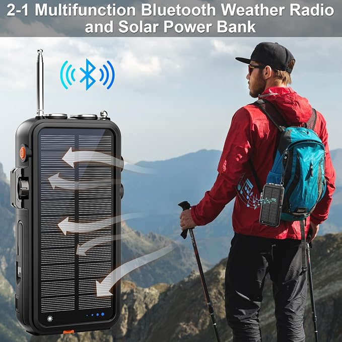 Emergency Radio&22000mAh Solar Power Bank, FM NOAA Weather Radio, Portable Hand - Image 8