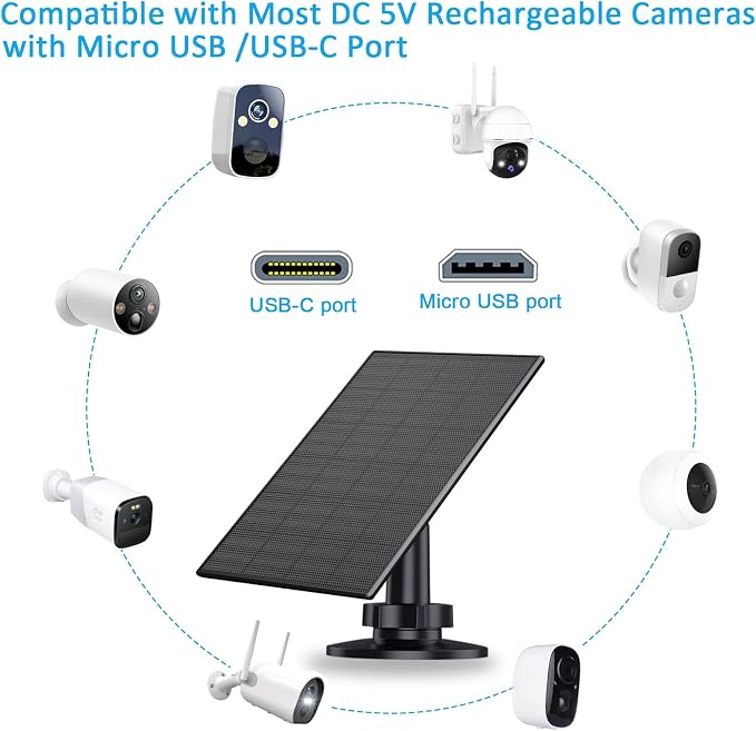 2W Solar Panel for Security Camera Outdoor, USB/USB-C Charger - Image 6