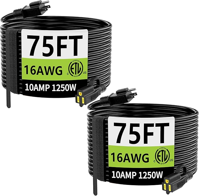 HUANCHAIN Indoor Outdoor Black Extension Cord 75 Ft 2 Pack Waterproof, 16/3 by huanchain