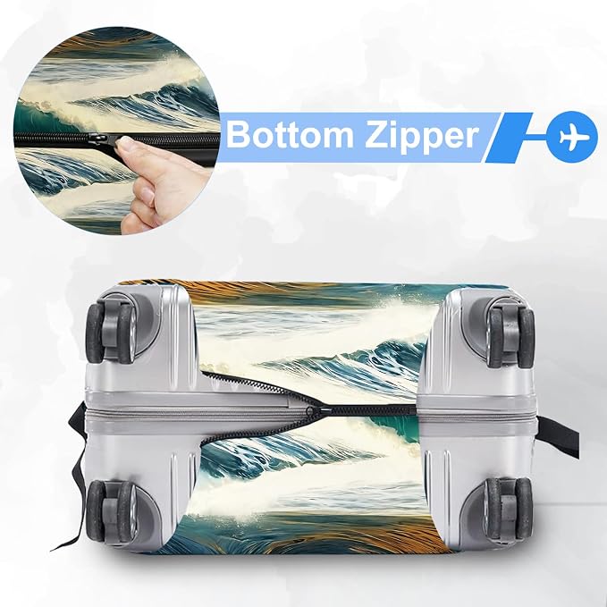ANNA QUEEN Ocean Waves Travel Luggage Cover -Stretchable Airplane Suitcase - Image 5