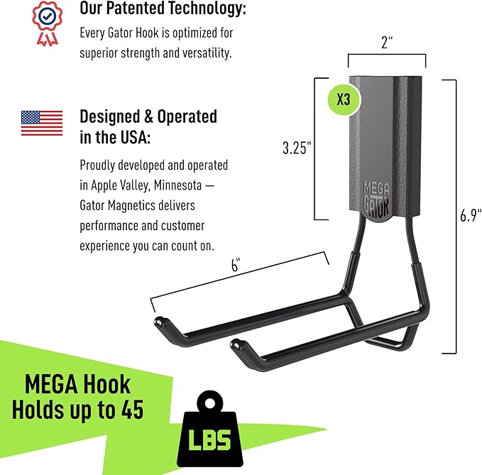 GATOR MAGNETICS MEGA 6 in Open Hooks, 45 lb Heavy Duty Magnetic Hooks - Image 2