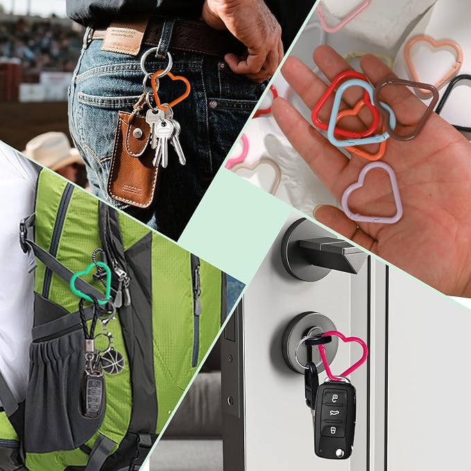 21-Pack Colorful Heart Carabiner Clips, Cute Keychain Purse Clip, Heart Ring - Image 6