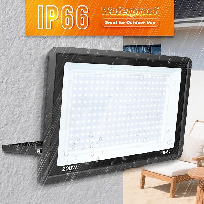 200W LED Flood Light Outdoor, IP66 Waterproof Outside Work Lights, 6500K - Image 2