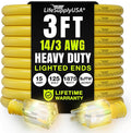 3ft Outdoor/Indoor Extension Cord 14/3 Gauge Heavy Duty 3 Prong SJTW, Waterproof by LifeSupplyUSA