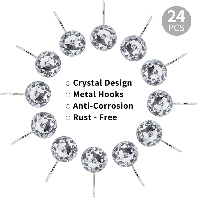 MitoVilla White Clear Shower Curtain Hooks 24 Pcs Set, Metal Shower Hooks - Image 4