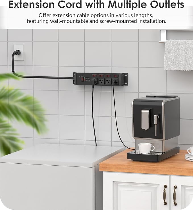 CCCEI Heavy Duty Surge Protector Power Strip 20 Amp Individual Switches. 10FT - Image 5