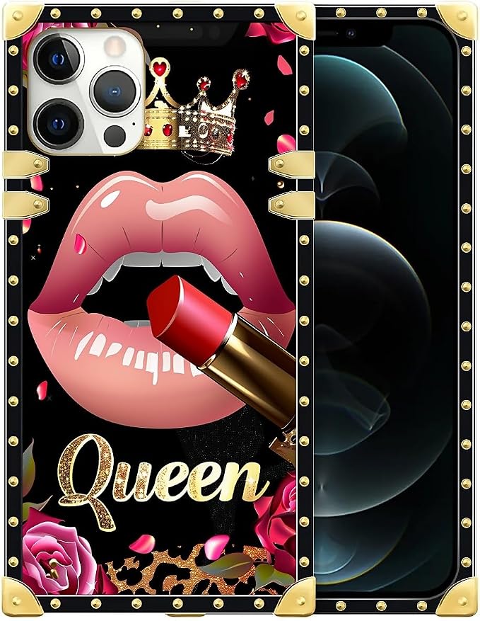 Compatible with iPhone 12 Case, Glitter Red Rose Queen Leopard Lipstick Luxury by Unknown