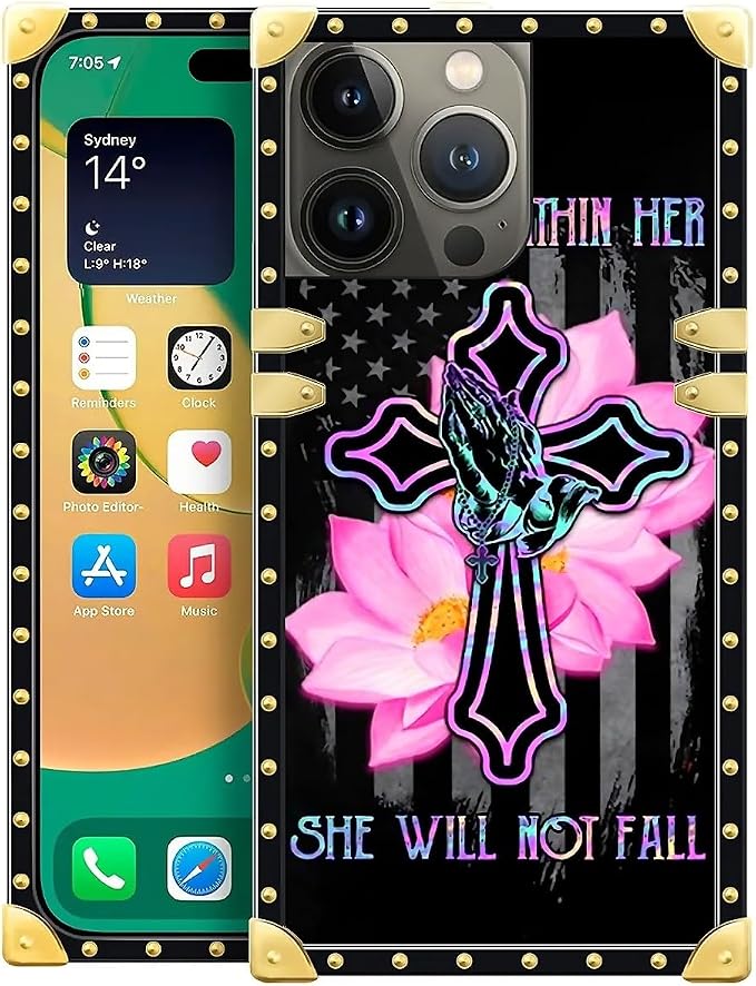 Compatible with iPhone 14 Pro Case, Praying Cross Hands Luxury Golden Decoration by Unknown