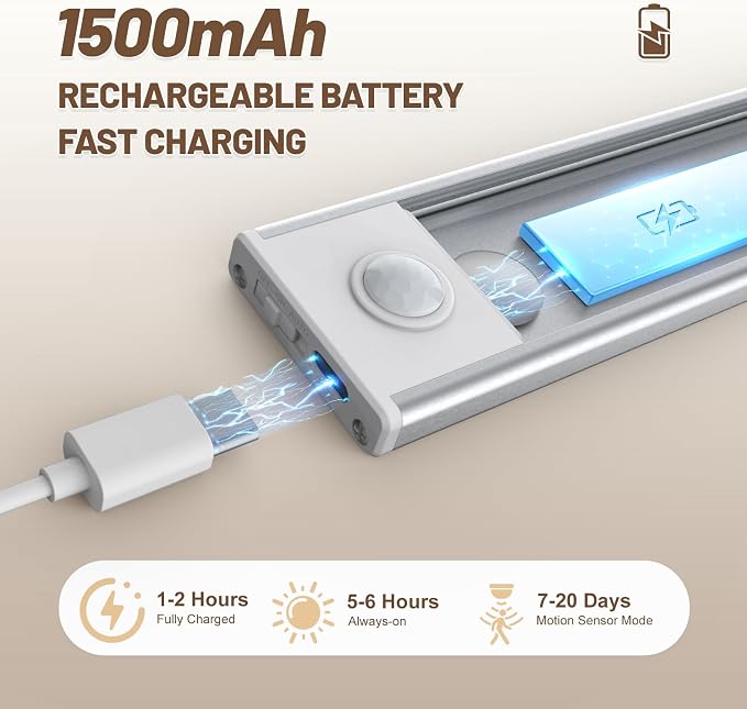 6 Pack Under Cabinet Lighting Wireless, 32 LED Rechargeable Battery Motion - Image 4