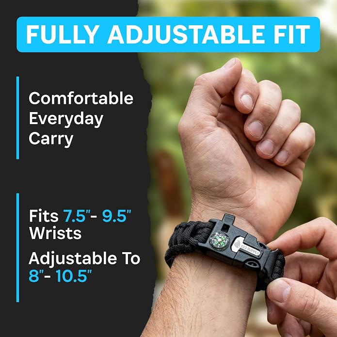 Paracord Bracelet Compass Hiking Survival Kit Emergency Whistle Fire Starter - Image 4