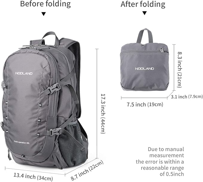 NODLAND Lightweight Backpack, Travel 40L Foldable Water-Resistant Daypack - Image 2