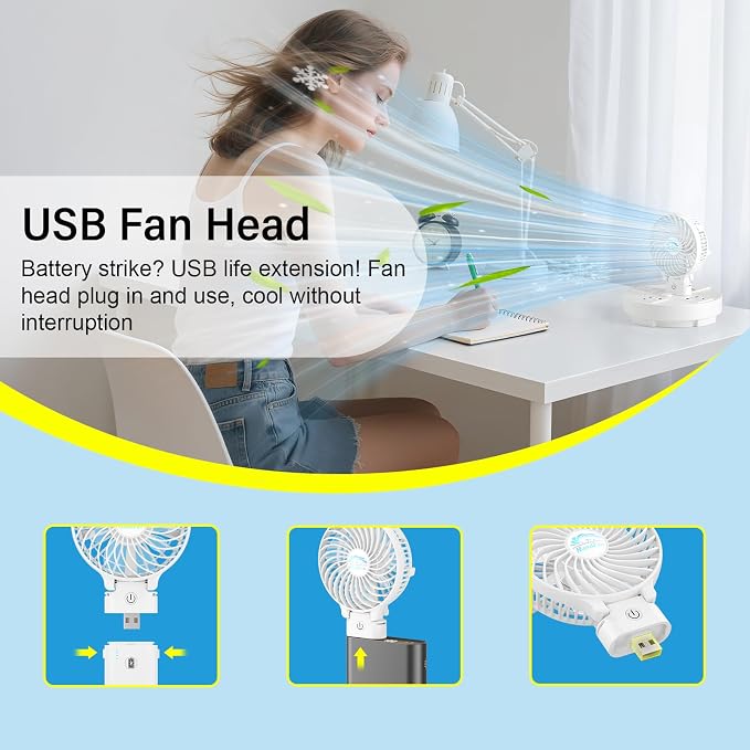 HandFan 10400mAh Portable Hand held Fan, 40Hrs Long-Lasted Hand Fan Rechargeable - Image 5