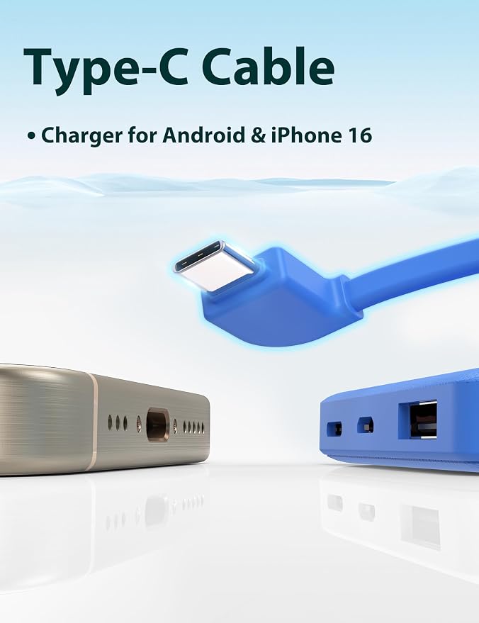 miisso 6000mah Ultra Slim Built in Cables Power Bank, Card Size Built in USB C - Image 6