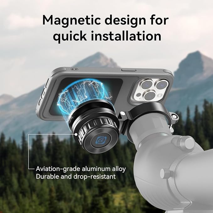 APEXEL Magnetic Telescope Phone Adapter, 45-55mm Aluminum Foldable Photo - Image 3