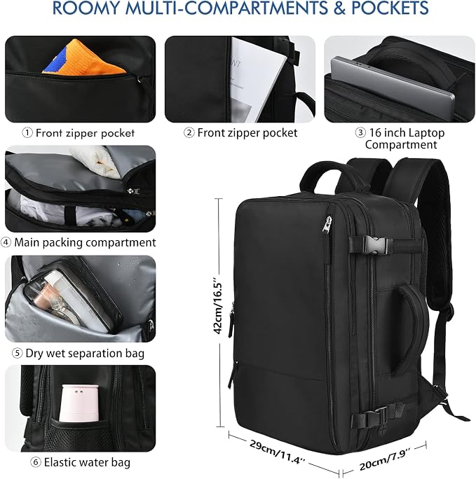 Beraliy Travel Backpack for Men Women, Carry On Backpack, 16 Inch Laptop - Image 4