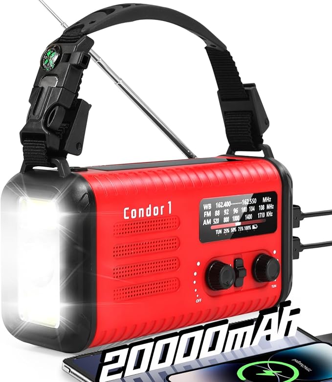 Emergency Crank Radio, 20000mAh / 74000mWh Solar Hand Crank Weather Radio by iRonsnowOfficial