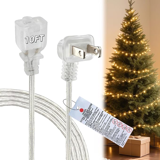 10 FT Clear Extension Cord, Indoor Thin 2 Prong Extension Cord by Yeatel