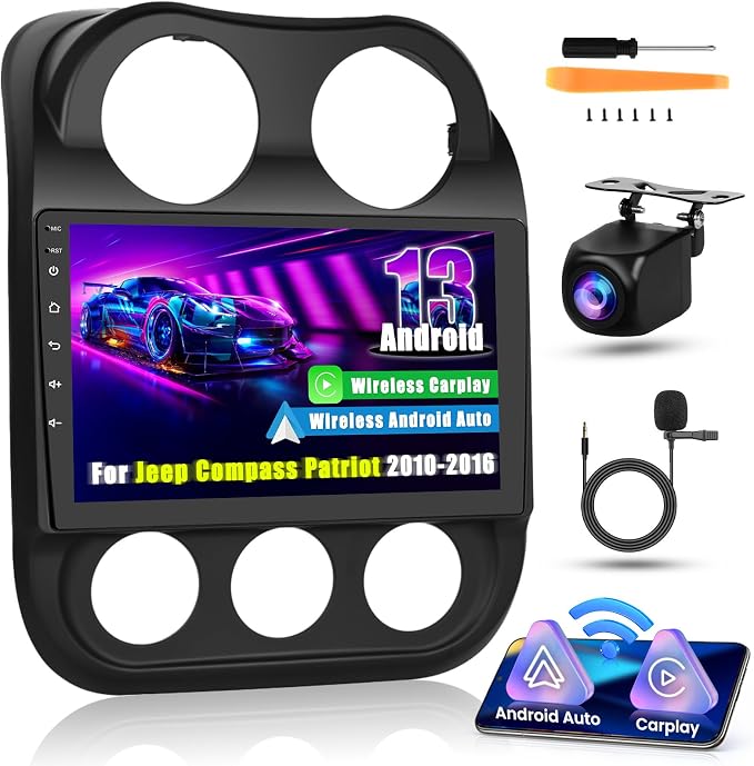 Android 15 Car Stereo for Jeep Compass Patriot 2010-2016, 10.1 inch by Hikity