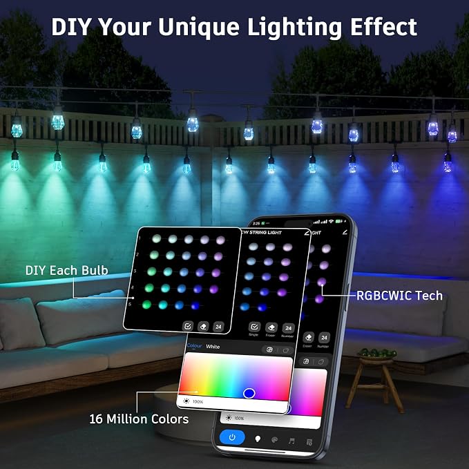 XMCOSY+ Smart Outdoor String Lights - 123ft RGBCWIC Patio Lights - Image 4