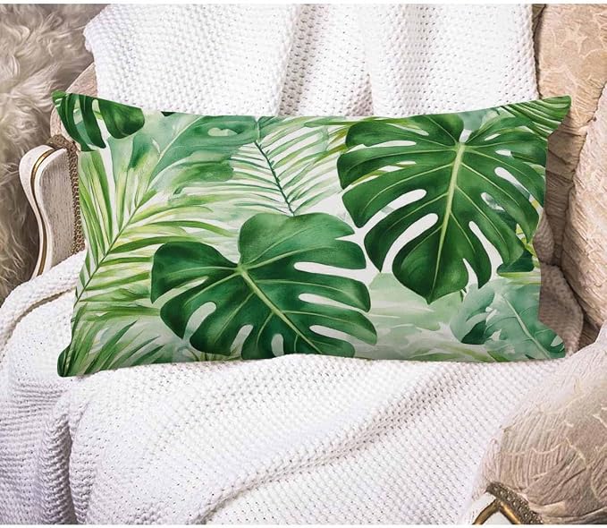 EKOBLA Throw Pillow Cover Green Tropical Palm Fern Leaves Jungle Foliage by EKOBLA