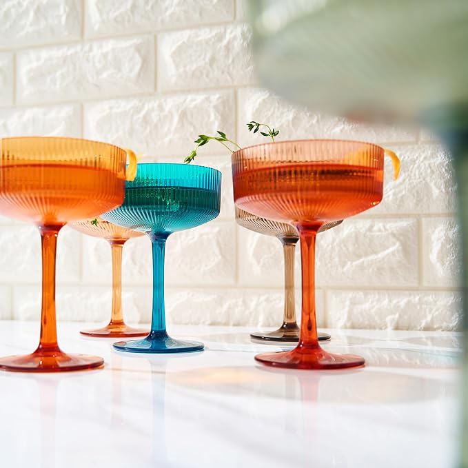 Khen Shatterproof Acrylic Ribbed Vintage Art Deco Martini, Champagne & Cocktail - Image 5