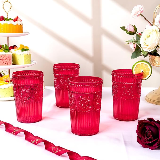 Ciaell 12 Pack Romantic Plastic Water Glasses - 14 Oz Red Vintage Drinking - Image 8