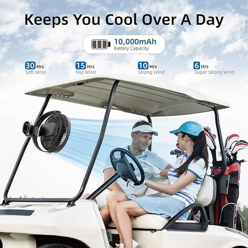 10000mAh 30hrs Portable Fan Rechargeable, 8-Inch Battery Operated Clip on Fan - Image 2