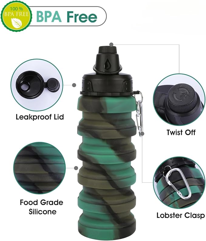 Collapsible Water Bottle for Adults, Reusable Silicone Foldable Water Bottles - Image 3