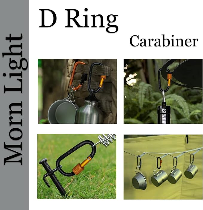 6 Pack Small Locking Carabiner, 3 Inch Aluminum D-Shape Snap Hook - Image 5