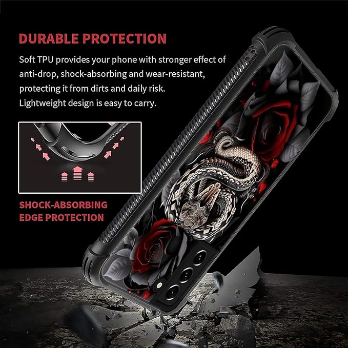 for Samsung Galaxy S22 Plus Case, Entwined Rose Snake Pattern Graphic Design - Image 6
