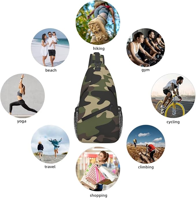 Camo Crossbody Sling Bags for Women Men Classic Green Brown Colors Camouflage - Image 5