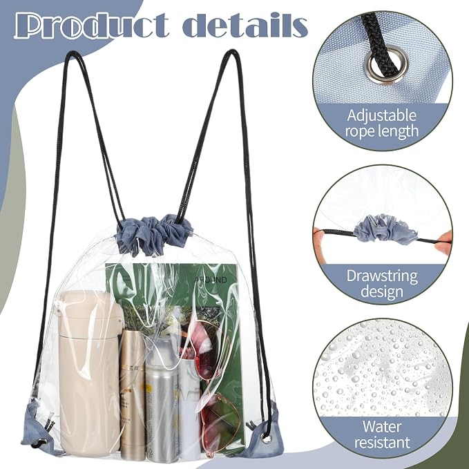 Shappy 30 Pcs Clear Drawstring Backpack, Plastic Waterproof Transparent Stadium - Image 3