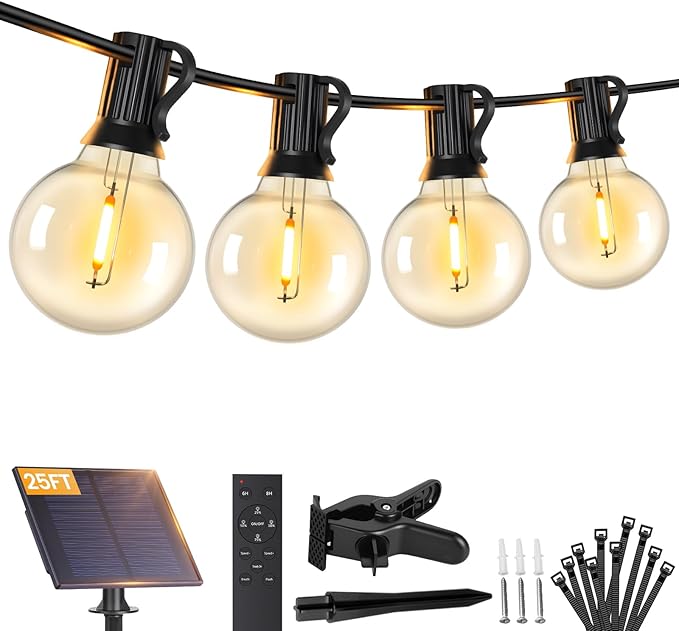 Brightever 25FT Solar String Lights Outdoor Waterproof, G40 Solar Lights by Brightever