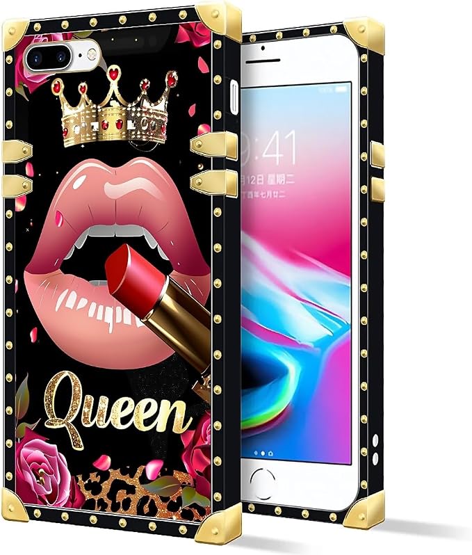 Compatible with iPhone 8 Plus 7 Plus Case, Glitter Red Rose Queen Leopard - Image 2