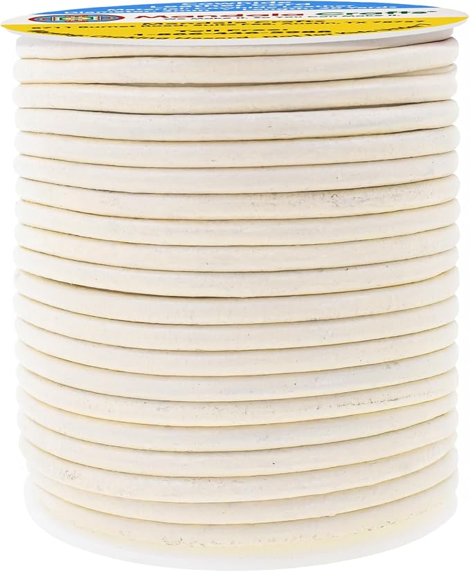 Mandala Crafts Round Genuine Cream Leather Cord - Image 2