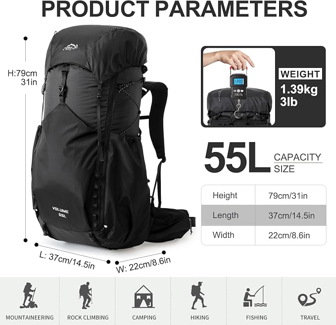 IX INOXTO 55L Internal Frame Waterproof Hiking Camping Backpack - Image 2