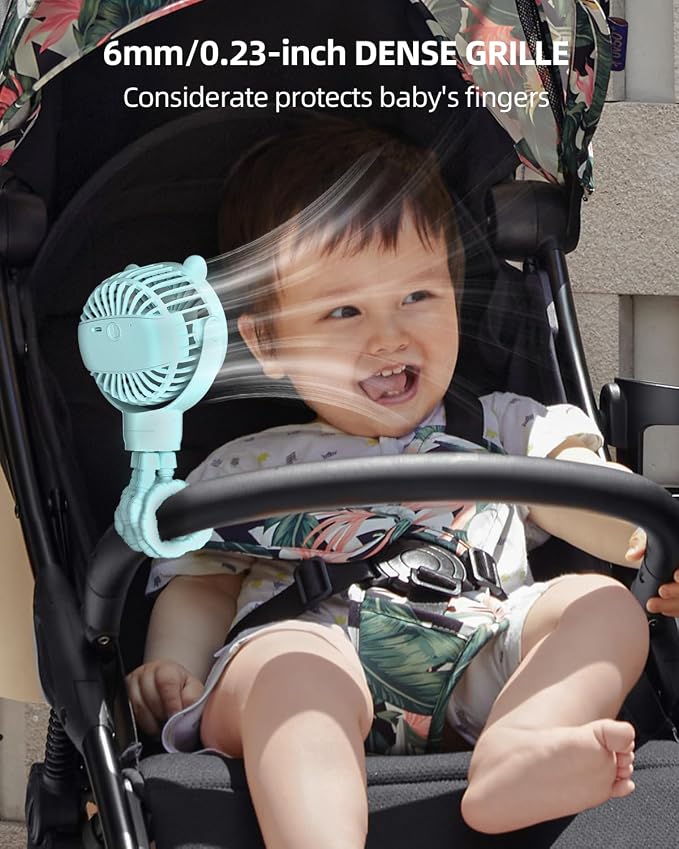 buywoo Portable Stroller Mini Fan, Small Rechargeable Personal Cooler w/ 360° - Image 2
