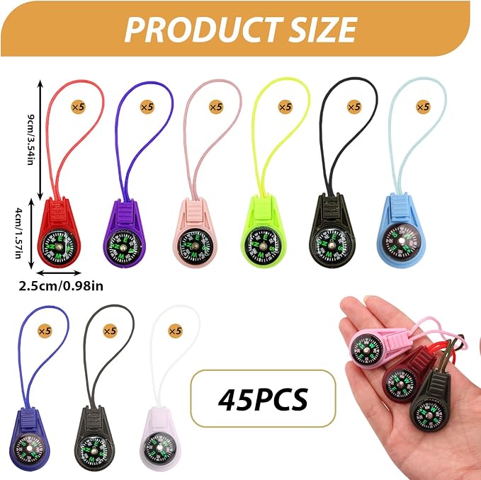 Button Compass Bulk Kit, 45 Pack Assorted Mini Compasses - Image 2