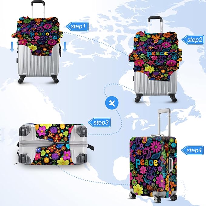 ANNA QUEEN Peace Flowers Travel Luggage Cover -Spring Stretchable Airplane - Image 6