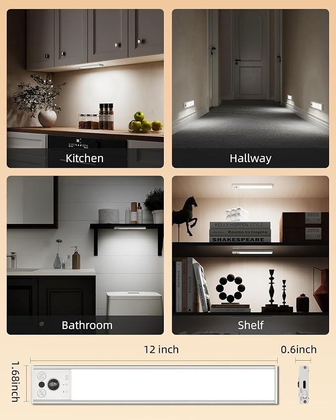 EZVALO 12inch Under Cabinet Lighting, Rechargeable Motion Sensor Light Indoor - Image 7