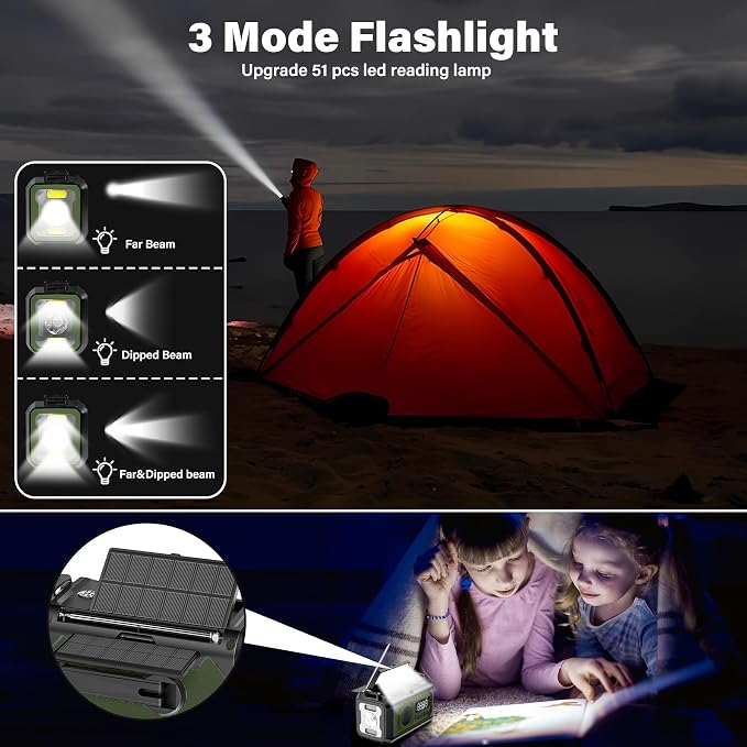 12000mAh Emergency Weather Radio, Hand Crank Solar Radio Portable AM/FM/NOAA - Image 6